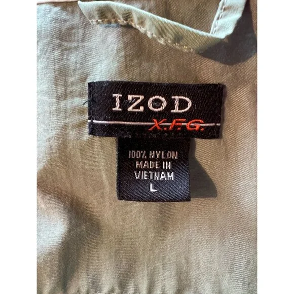 Izod XFG Mens Hooded Windbreaker Jacket L Nylon Olive Green Casual Outerwear - Picture 2 of 11